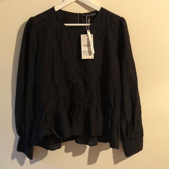 Zara Tops - Zara Romantic Cotton/Silk Floral Blouse - Black